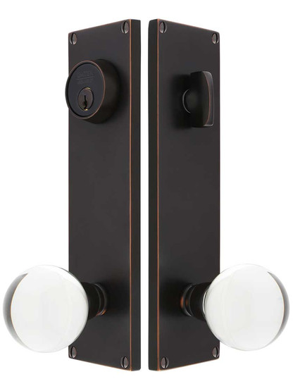 Modern Rectangular Entry Set with Bristol Knobs in Oil-Rubbed Bronze.